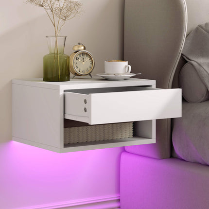 Sada závěsných nočních stolků s RGB LED a zásuvkou, bílá