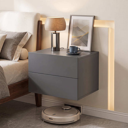 Floating Nightstand with Drawers – Grey, Wall-Mounted