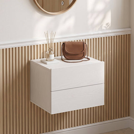 Floating Nightstand with Storage Drawers – White