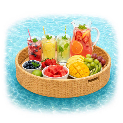 Schwimmendes Tablett für den Pool, 60 cm, PE-Rattan, Schaumstoffkern