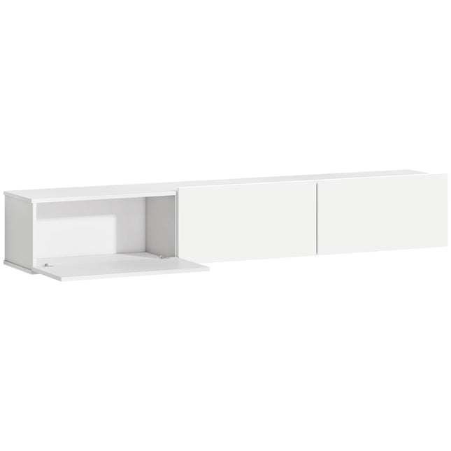 Závěsný TV stolek na zeď, 3 zásuvky, 180 cm, bílý