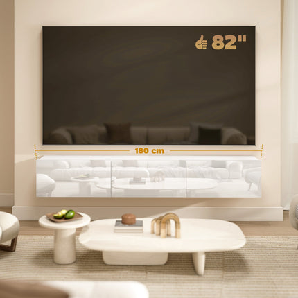 Floating TV Cabinet, Wall-Mount, 3 Drawers, 180 cm, White