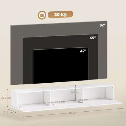 Floating TV Cabinet, Wall-Mount, 3 Drawers, 180 cm, White
