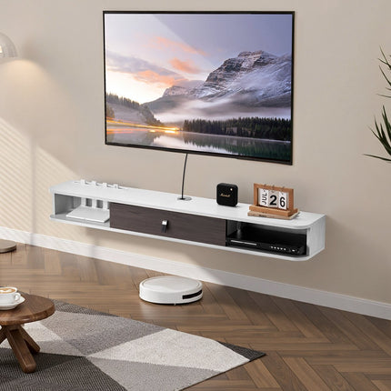 Floating TV Stand, 55 Inch Wall Mount Cabinet, White