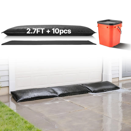 Flood Barrier Bags, 10 Pack, Water-Activated, With Bucket