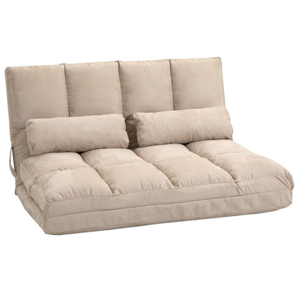 Vloerstoel 2-in-1 Vloerstoel Bed met Rugleuning 3 Posities Verstelbaar Zitkussen Beige Fluweel Staal 102 x 73 x 60 cm Aosom