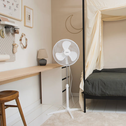Podlahový ventilátor 40cm, 3 rychlosti, oscilace, bílý
