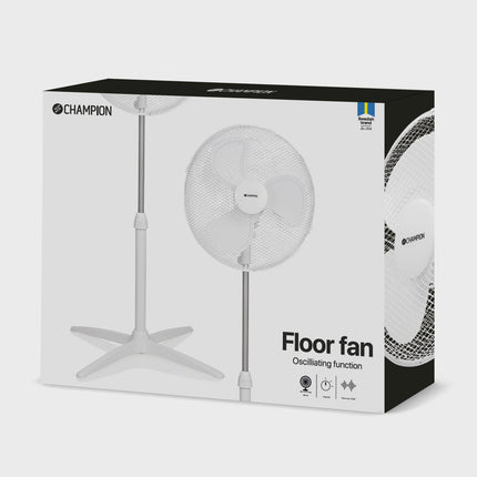 Podlahový ventilátor 40cm, 3 rychlosti, oscilace, bílý