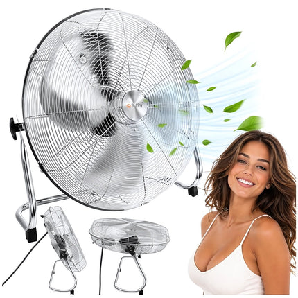 Floor Fan 50 cm 130 W with 3 Speeds and Metal Body, Aluminium Blades