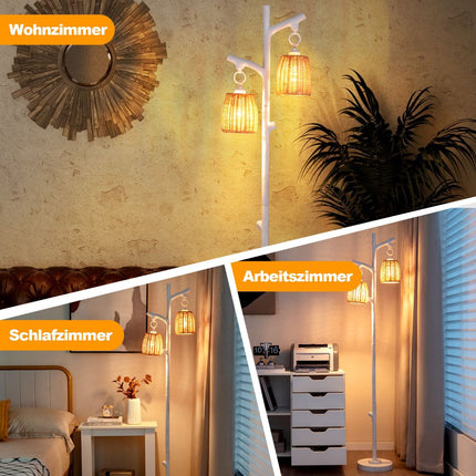 Stojací lampa 165 cm, stmívatelná, 2 světla, proutěné stínidlo