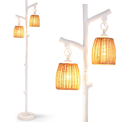 Stojací lampa 165 cm, stmívatelná, 2 světla, proutěné stínidlo