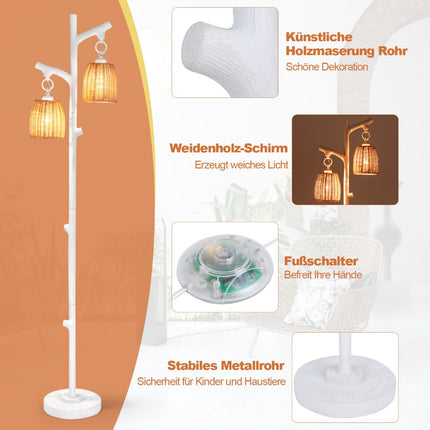 Stojací lampa 165 cm, stmívatelná, 2 světla, proutěné stínidlo