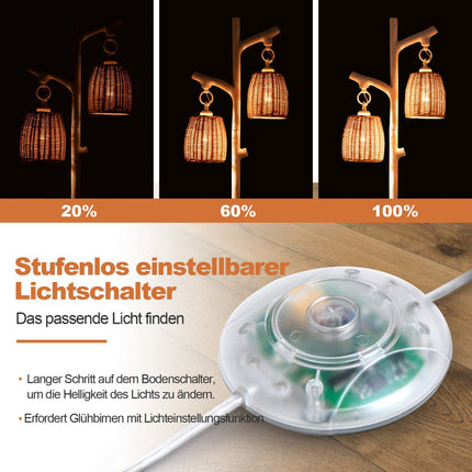 Stojací lampa 165 cm, stmívatelná, 2 světla, proutěné stínidlo