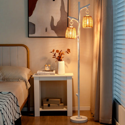 Stojací lampa 165 cm, stmívatelná, 2 světla, proutěné stínidlo