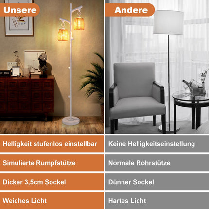 Stojací lampa 165 cm, stmívatelná, 2 světla, proutěné stínidlo