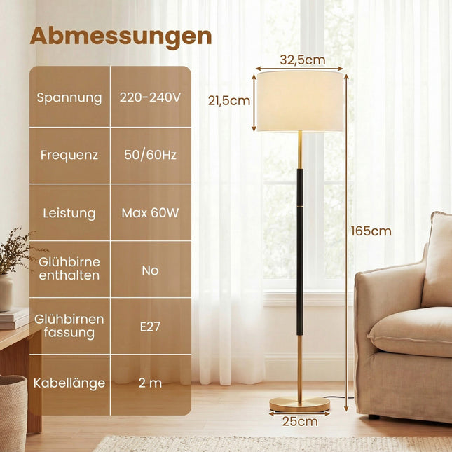 Stojací lampa 165 cm, lněné stínidlo, E27, nožní vypínač