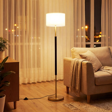 Stojací lampa 165 cm, lněné stínidlo, E27, nožní vypínač