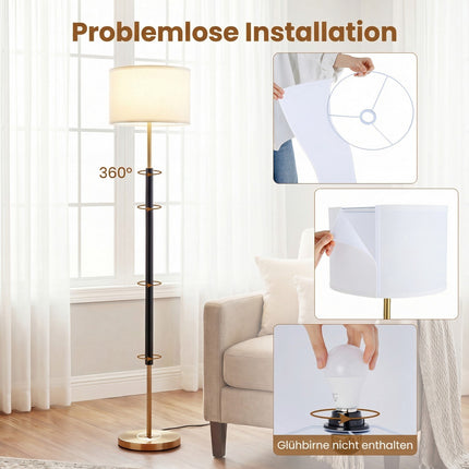 Stojací lampa 165 cm, lněné stínidlo, E27, nožní vypínač