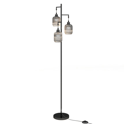Stojací lampa 173cm, 3 stínidla z pleteného papíru, nožní vypínač