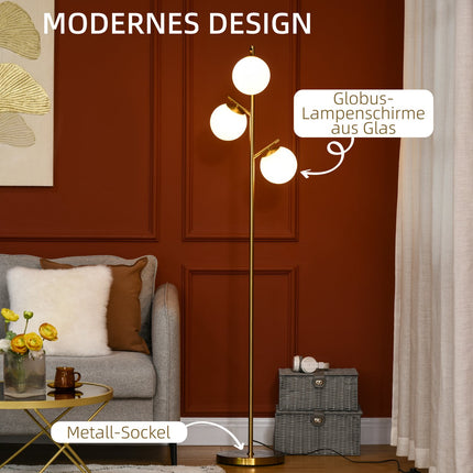 Stojací lampa s paticí E27, 3 skleněná stínidla, 169 cm