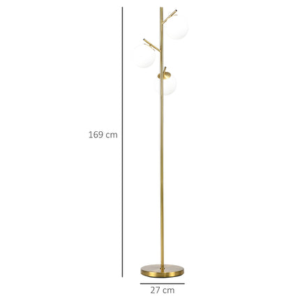 Stojací lampa s paticí E27, 3 skleněná stínidla, 169 cm