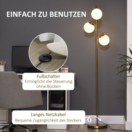 Stojací lampa s paticí E27, 3 skleněná stínidla, 169 cm