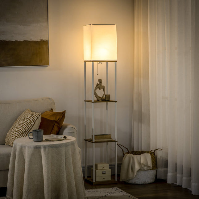 Stojací lampa s látkovým stínidlem, objímka E27, 40W, bílá