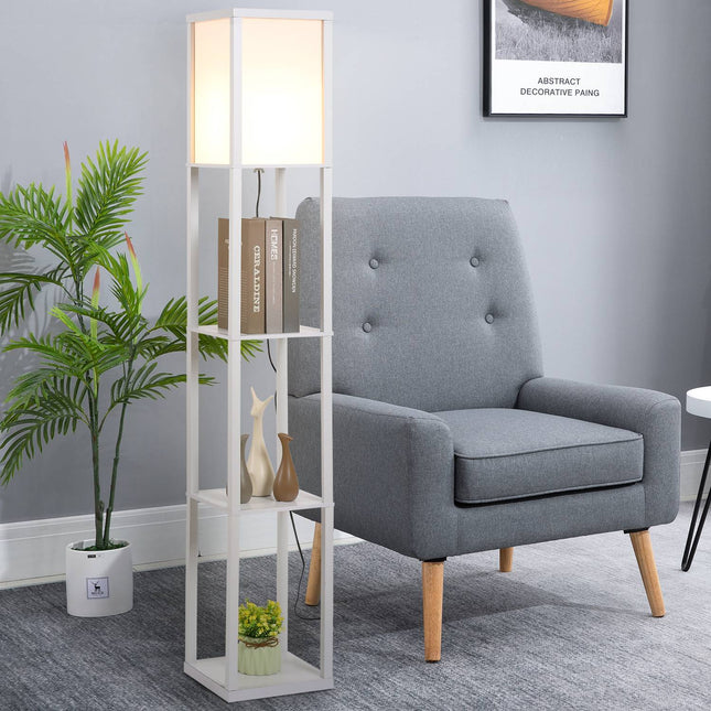 Stojací lampa se 3 policemi, patice E27, bílá, 26x160cm