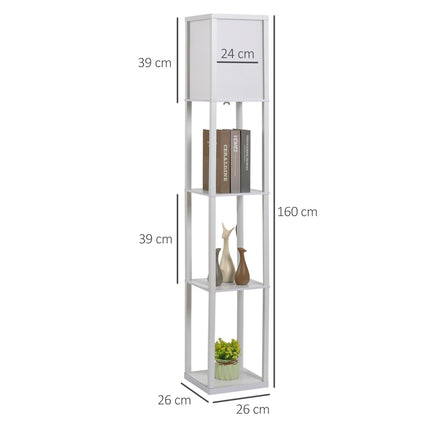 Stojací lampa se 3 policemi, patice E27, bílá, 26x160cm