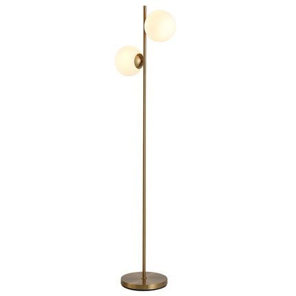Stojací lampa s dvoudílným skleněným stínidlem - ocel a sklo, zlatá