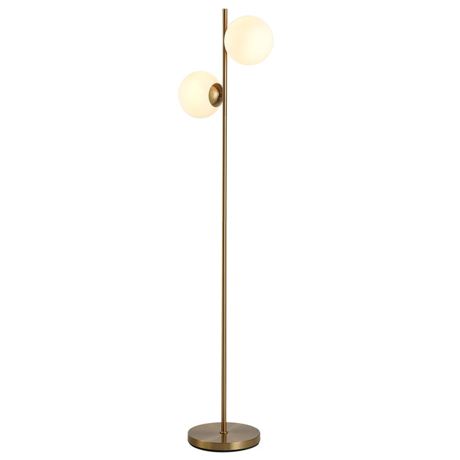Stojací lampa s dvoudílným skleněným stínidlem - ocel a sklo, zlatá