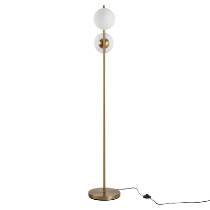 Stojací lampa s dvoudílným skleněným stínidlem - ocel a sklo, zlatá