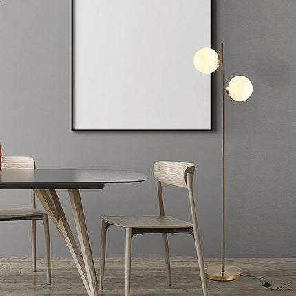 Stojací lampa s dvoudílným skleněným stínidlem - ocel a sklo, zlatá