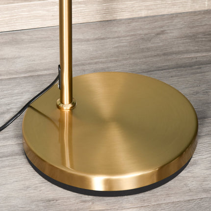 Zlato-bílá stojací lampa, patice E27 – ocel a len, 153cm