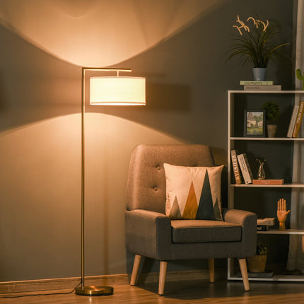 Zlato-bílá stojací lampa, patice E27 – ocel a len, 153cm