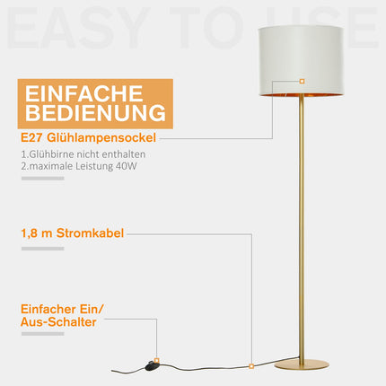 Kovová stojací lampa do obývacího pokoje, bílá, Ø40 x 160H Cm