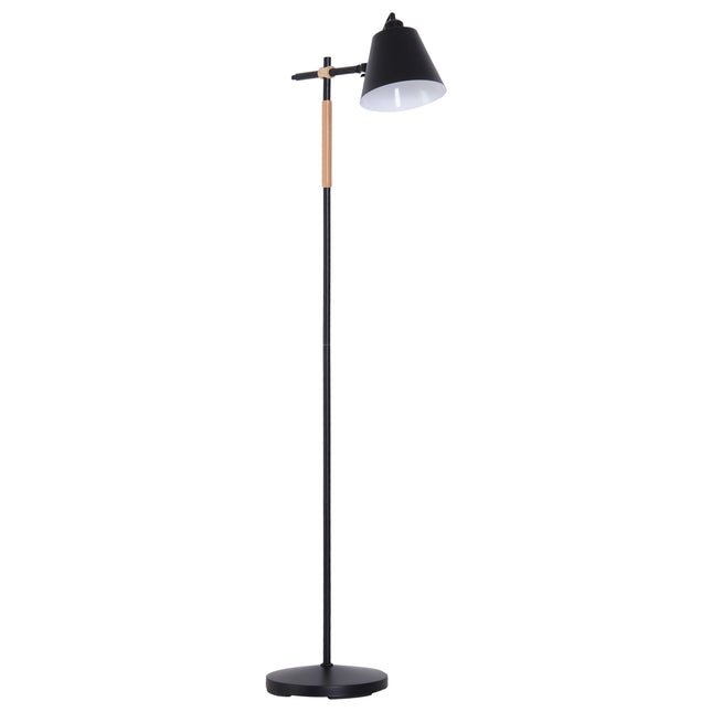 Industriální stojací lampa - dřevo a kov, černá/přírodní, 40W