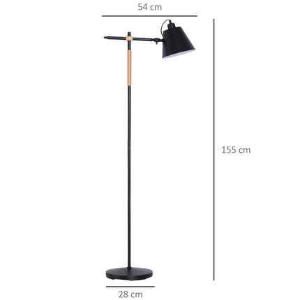 Industriální stojací lampa - dřevo a kov, černá/přírodní, 40W