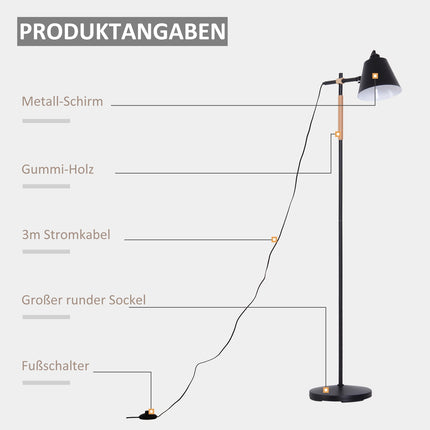 Industriální stojací lampa - dřevo a kov, černá/přírodní, 40W