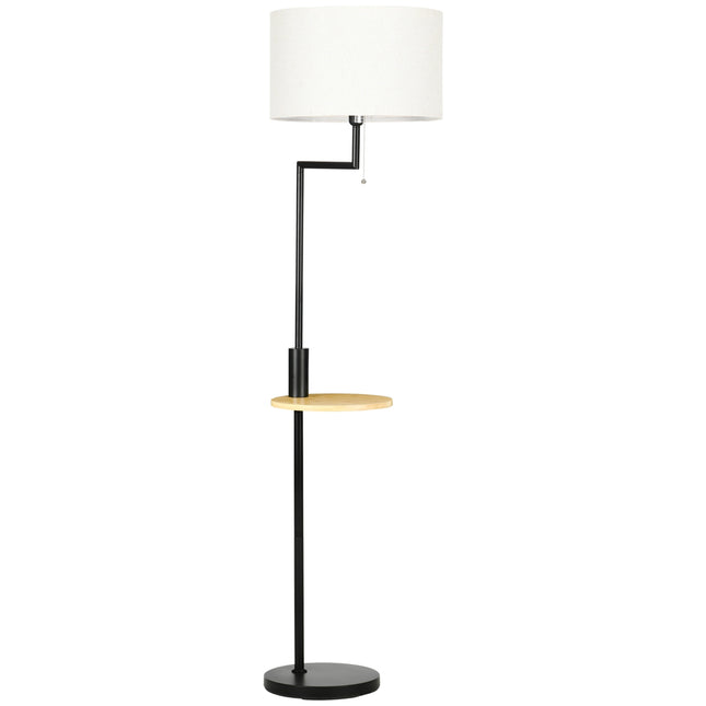 Stojací lampa s policí a USB portem, ocel, krémová, 40W