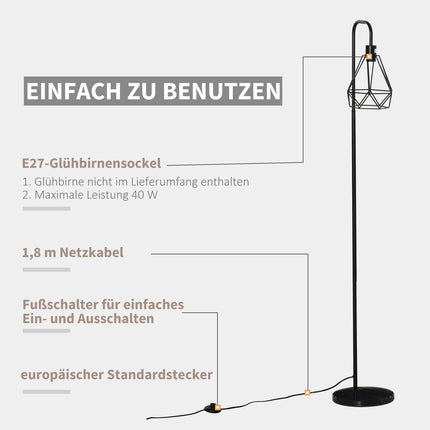 Stojací lampa v industriálním stylu, patice E27, ocel a mramor, černá