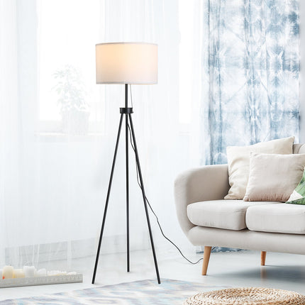 Moderní černo-bílá stojací lampa E27, ocel a polyester