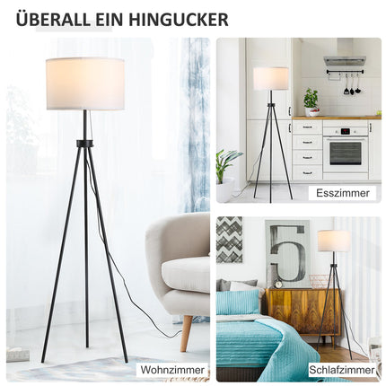 Moderní černo-bílá stojací lampa E27, ocel a polyester
