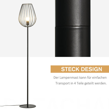 Industriální retro stojací lampa, kovové síťované stínidlo, 27.5x159cm