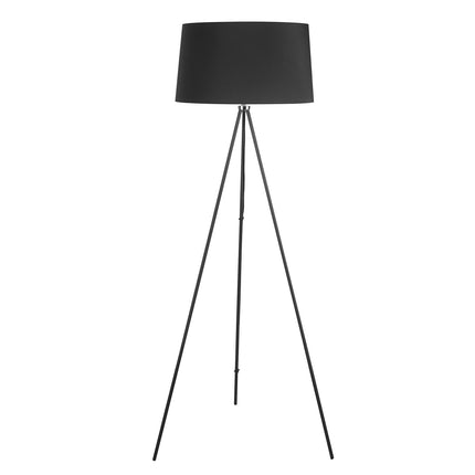 Skandinávská černá trojnožková stojací lampa – látka a kov, 73x156cm