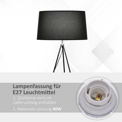 Skandinávská černá trojnožková stojací lampa – látka a kov, 73x156cm