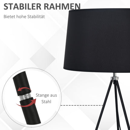 Skandinávská černá trojnožková stojací lampa – látka a kov, 73x156cm
