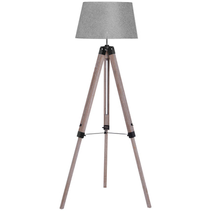 Výškově nastavitelná stojací lampa, dřevo a len, skandinávský design