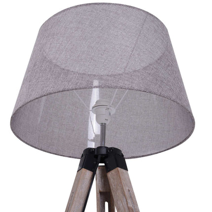 Výškově nastavitelná stojací lampa, dřevo a len, skandinávský design