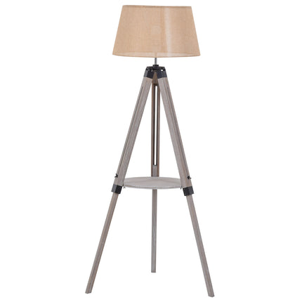 Nastavitelná vintage stojací lampa s policí, ocel a bavlna